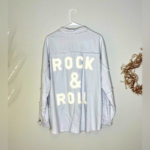 Super cute boutique item! Long sleeve snap buttons "Rock & Roll" shirt Size L